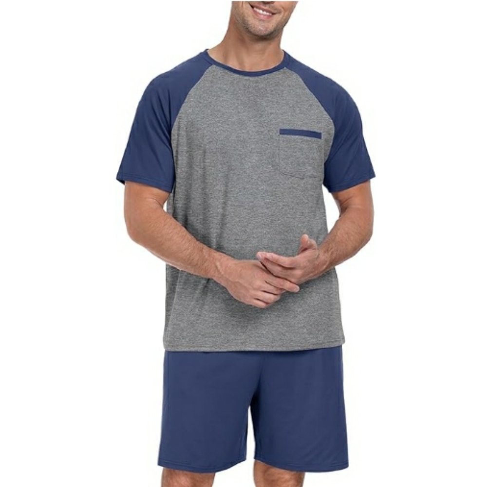 Men's Pajama Set Sleepwear Lightweight Short Sleeve Navy Blue